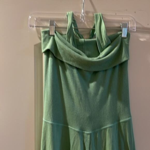 Dress- halter hardtail light green stretchy fabric -midi uneven hem - Picture 2 of 6